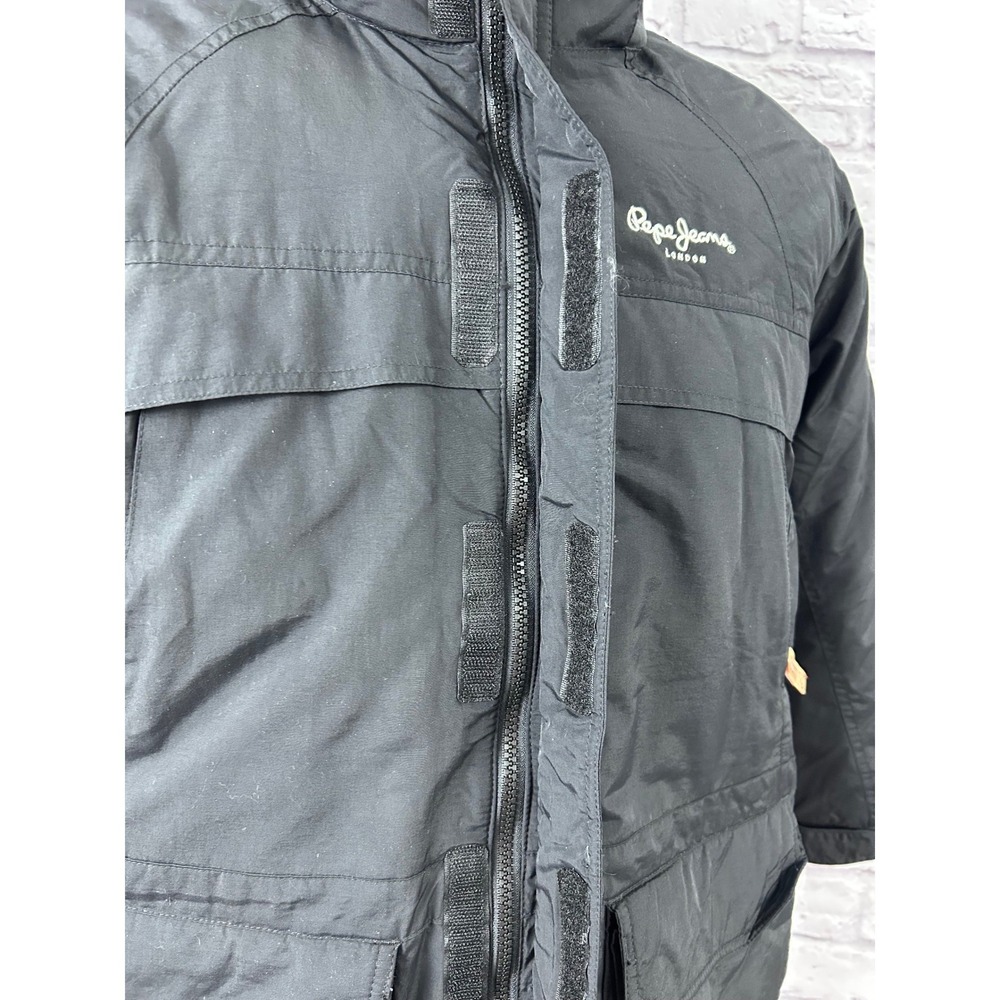 VTG Pepe Jeans London Mens Heavy Winter Parka Jacket Black Faux Fur Hood NWT - Picture 4 of 15